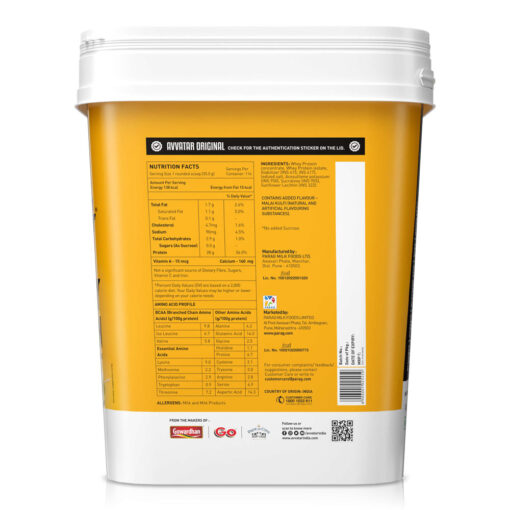 avvatar whey protein 4kg nutrition table