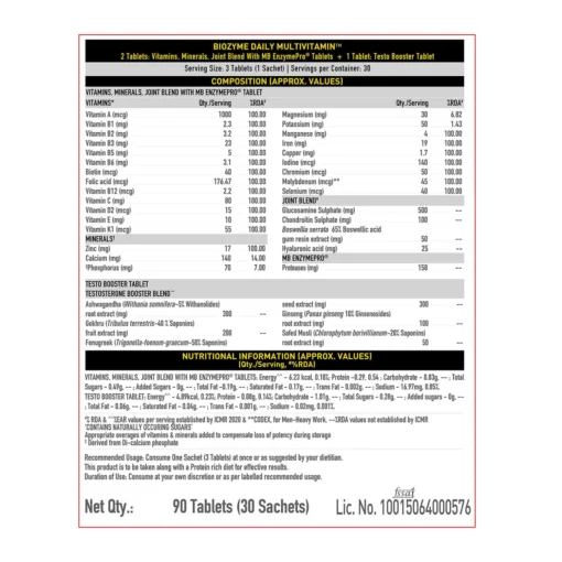 mb bio multi nutrition table